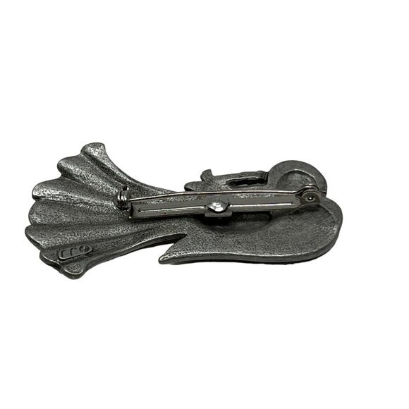 Vintage JJ Angel Brooch Silver Pewter Tone Red Rhinestone Crystal Candle Pin - Picture 5 of 8